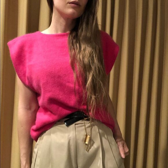 VINTAGE Talbots pink knit top Size M sculpted shoulder wool angora - Picture 1 of 7